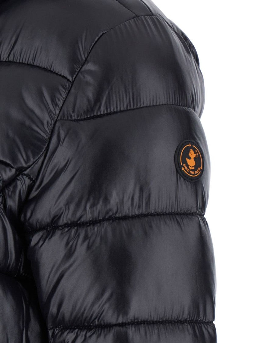 Save The Duck Cropped Black Puffer Jacket With High Collar