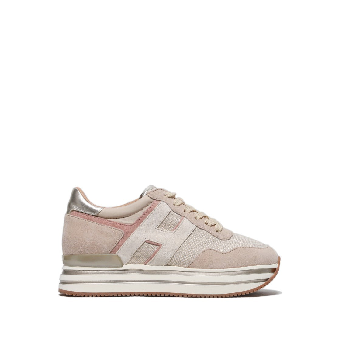 Hogan Beige Suede/Gold Beige Fabric Midi Platform Sneakers