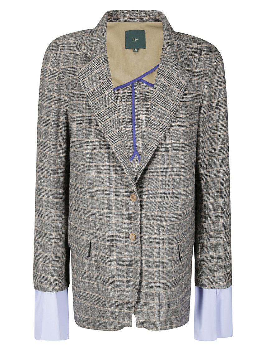 Jejia Classic Checkered Blazer With Removable Contrast Cuffs