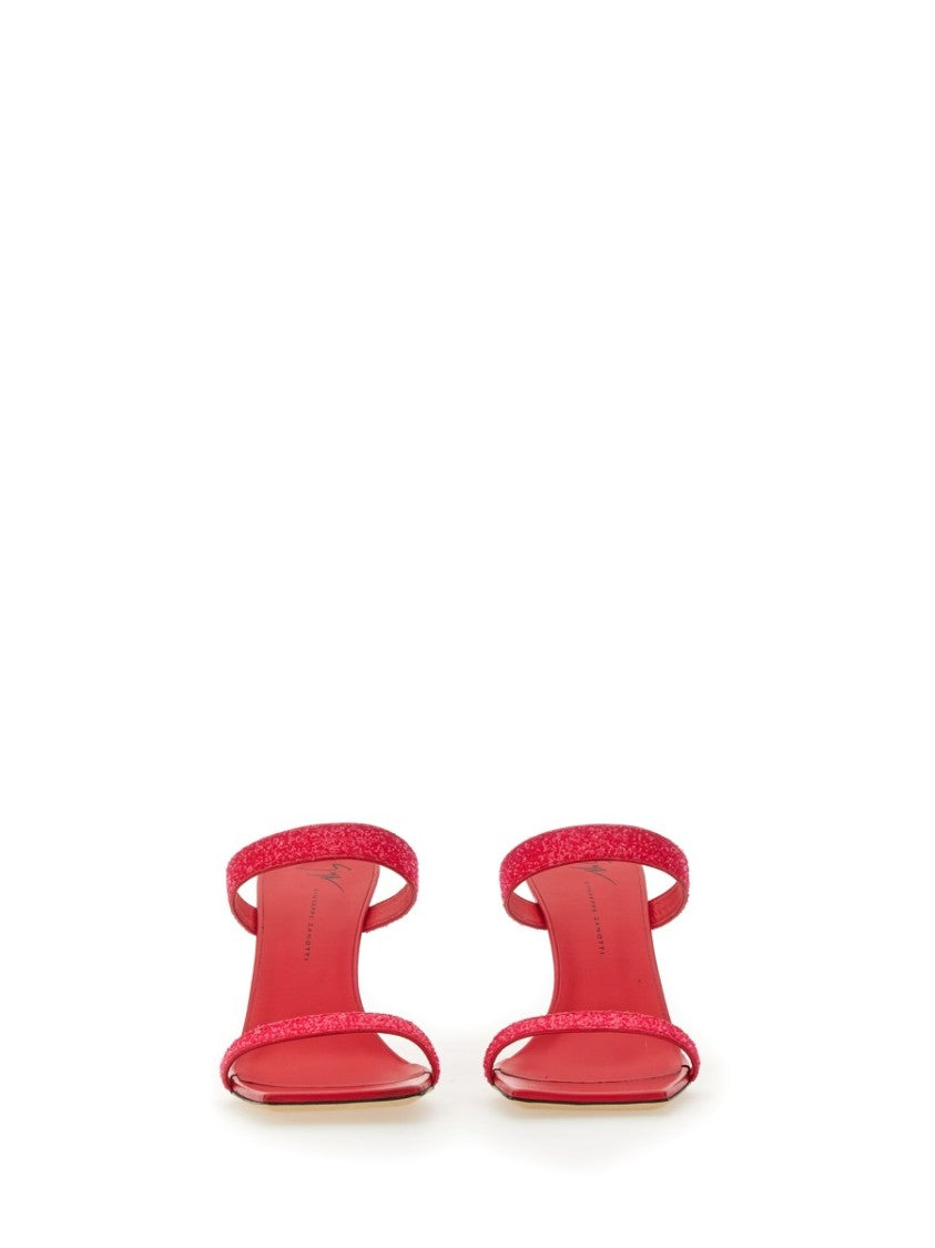 Giuseppe Zanotti Glitter-Embellished Red Mules With Square Toe