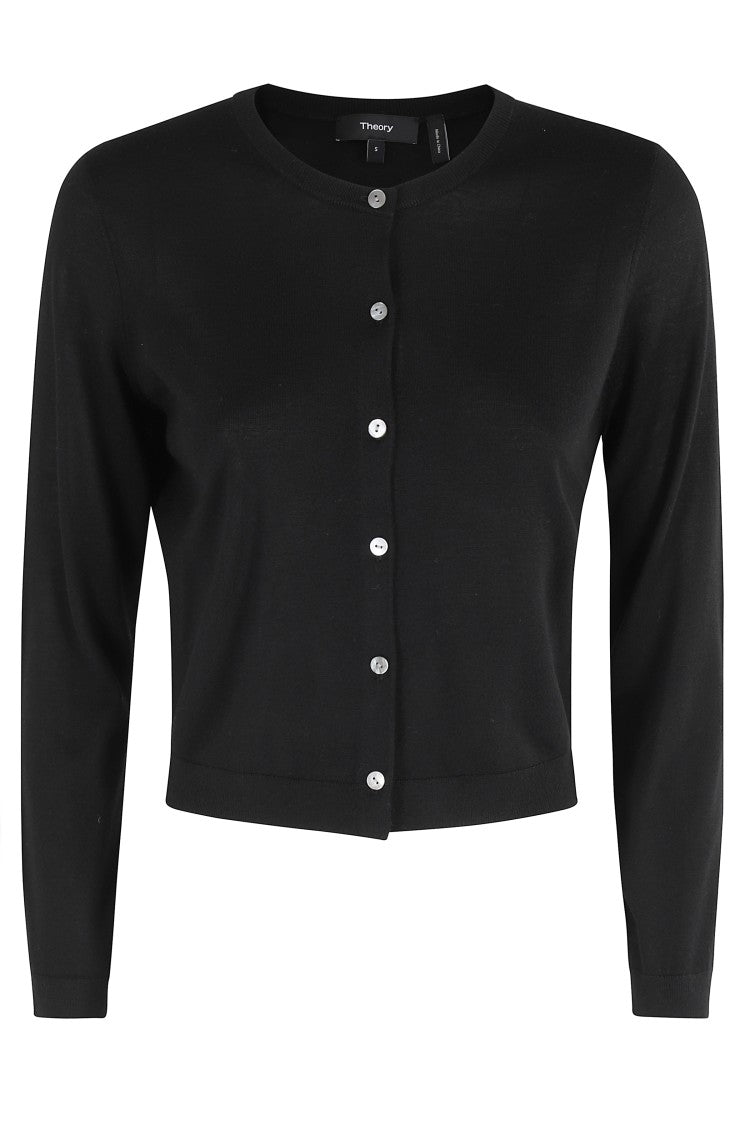 Theory Cropped Fitted Cardigan With Central Button Closure