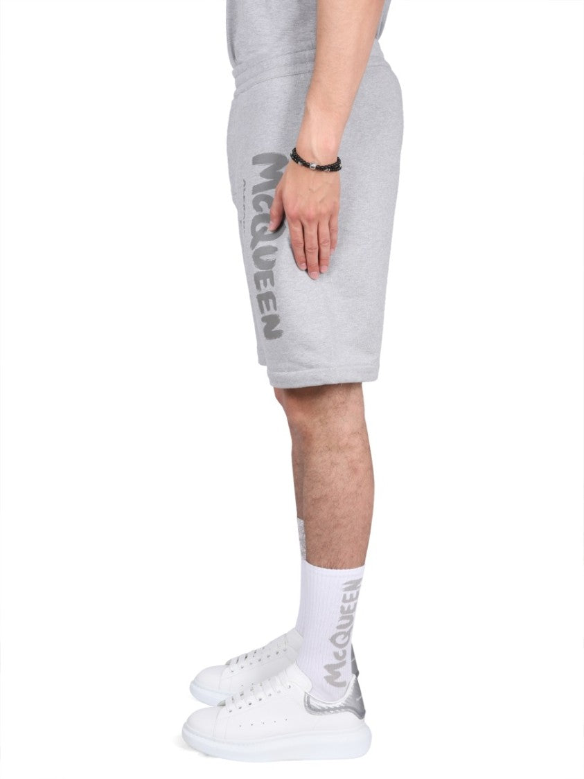 Alexander Mcqueen Bermuda Shorts With Graffiti Logo Print