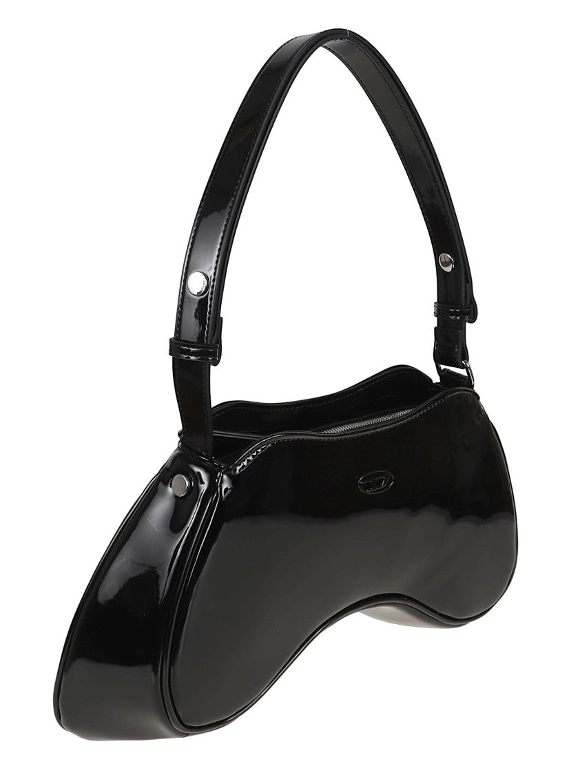 Diesel Curved Silhouette Black Polyurethane Shoulder Bag
