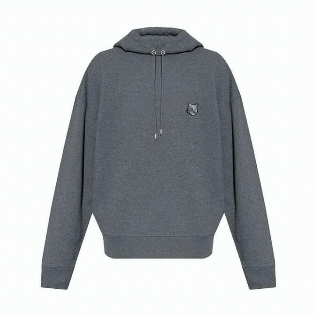 Maison Kitsuné Relaxed Fit Grey Cotton Hoodie With Embroidered Emblem