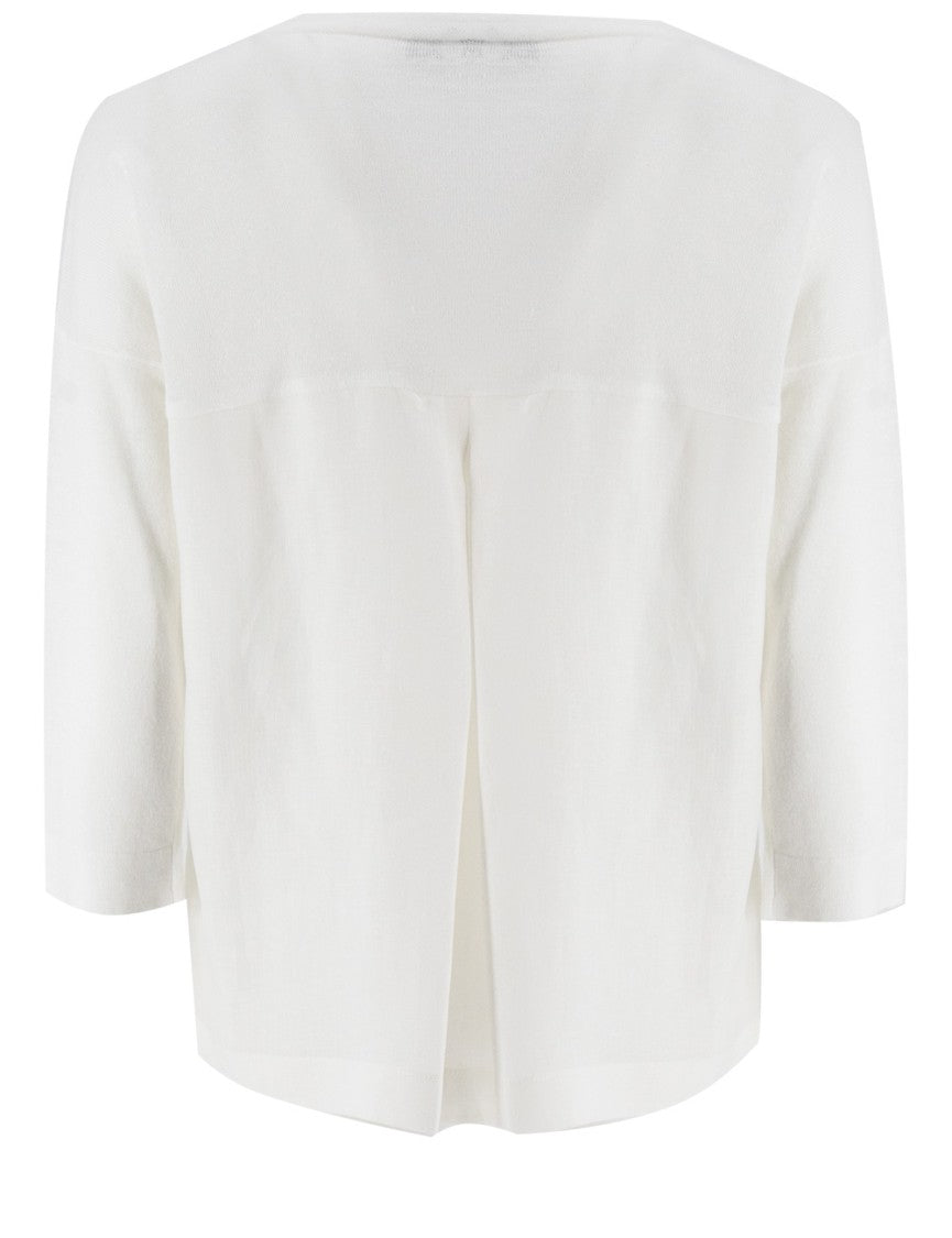 Le Tricot Perugia Relaxed White Sweater With Subtle Chest Pocket