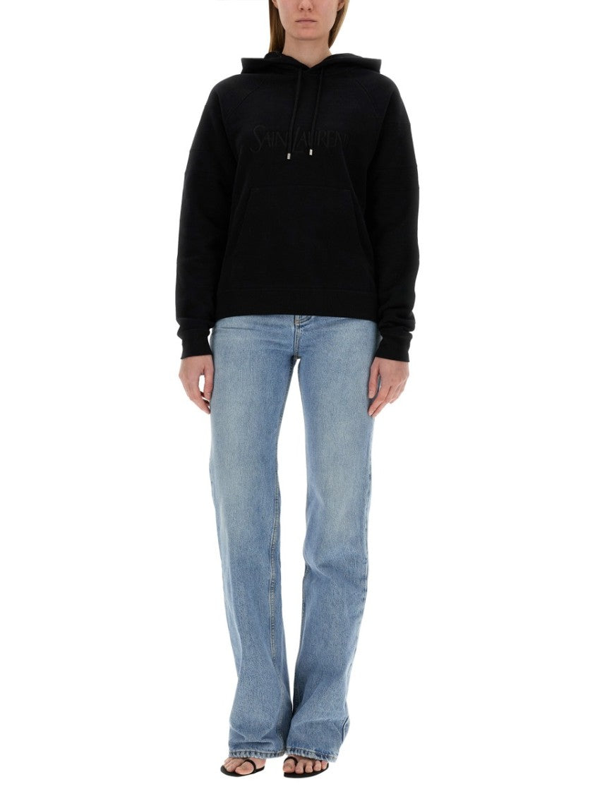Saint Laurent Relaxed Fit Cotton Hoodie With Drawstring Hood