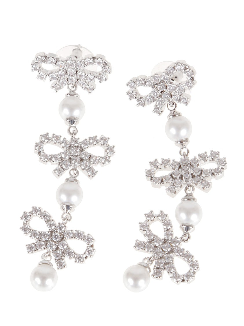 Self-Portrait Micro Bow Pearl Tiered Earrings