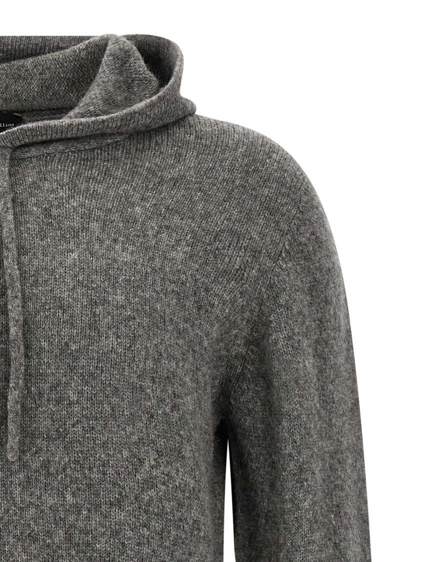 Roberto Collina Textured Knit Hooded Sweater In Medium Grey