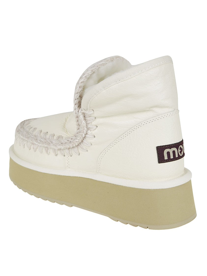 Mou Padded White Ankle Boots With Whipstitch Detailing