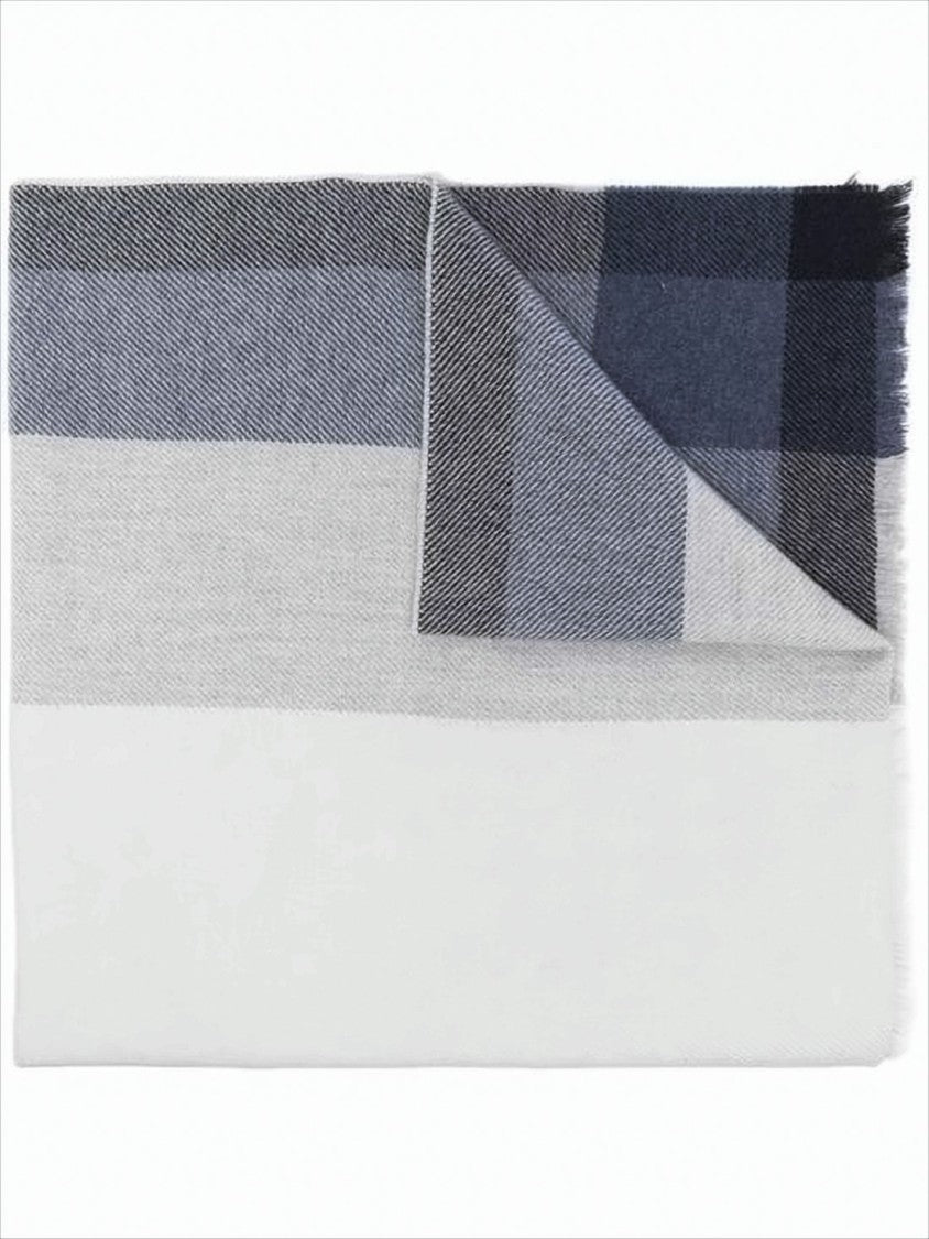 Brunello Cucinelli Checkered Wool-Cashmere Scarf With Fringed Edges