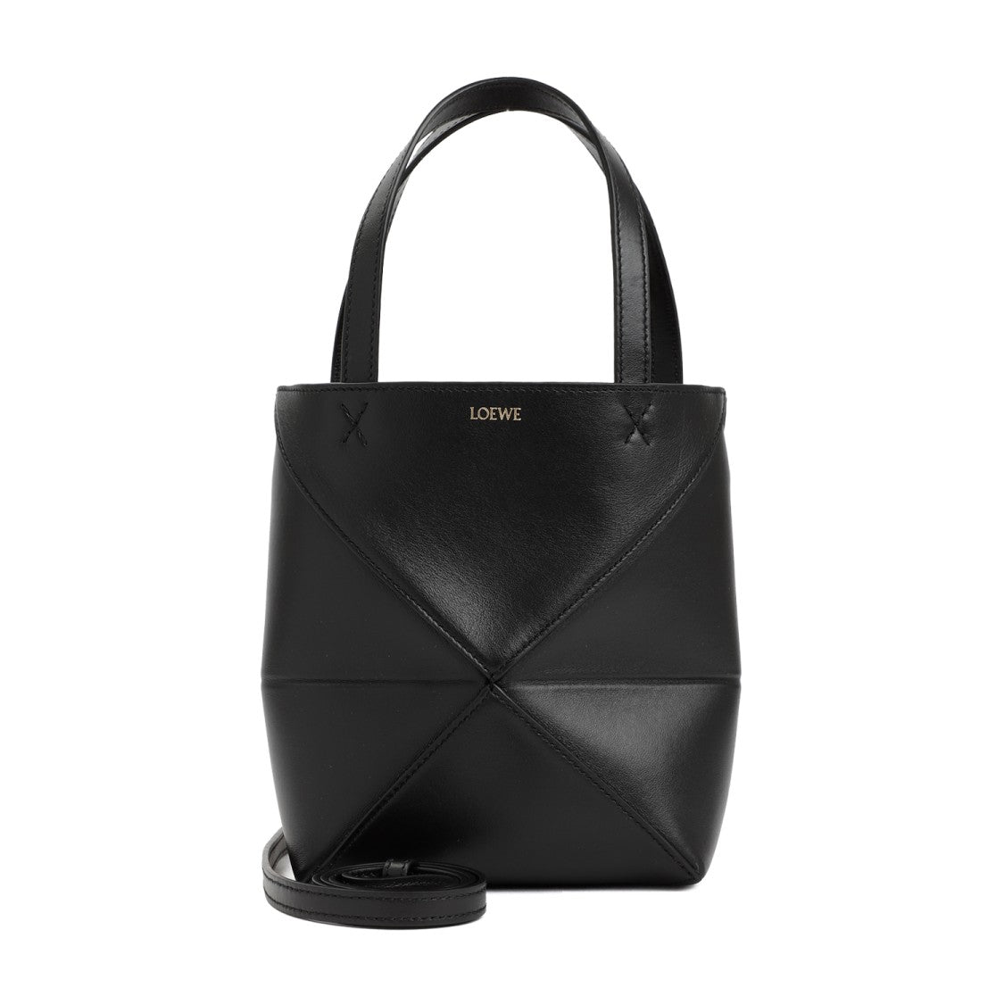 Loewe Black Calf Leather Puzzle Fold Tote Mini