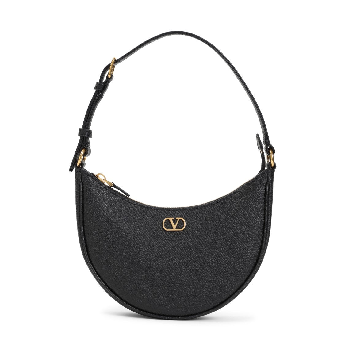 Valentino Garavani Black Grained Calf Leather Mini Hobo V Logo Signature Handbag