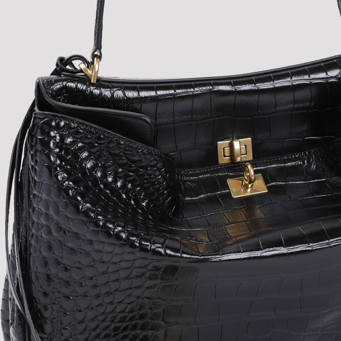 Balenciaga Crocodile-Embossed Calf Leather Shoulder Bag