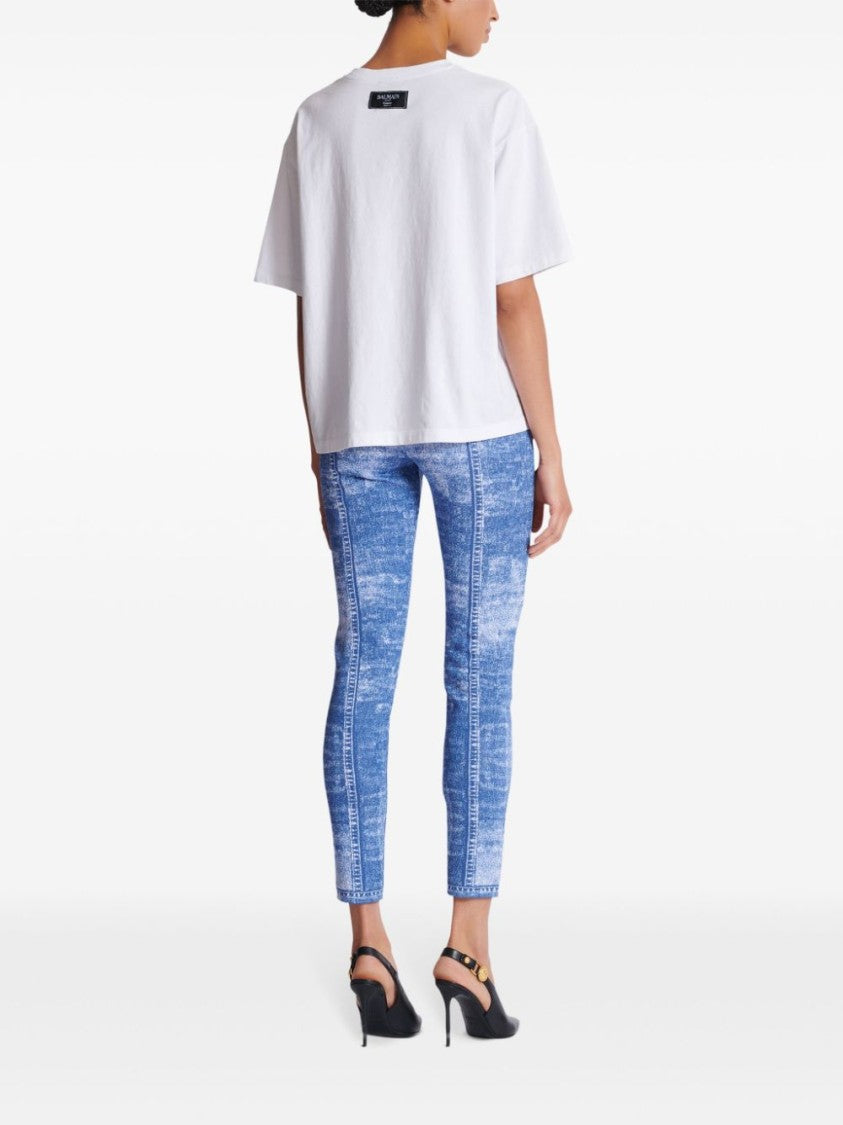 Balmain Kiss Print Oversized White T-Shirt With Script Logo