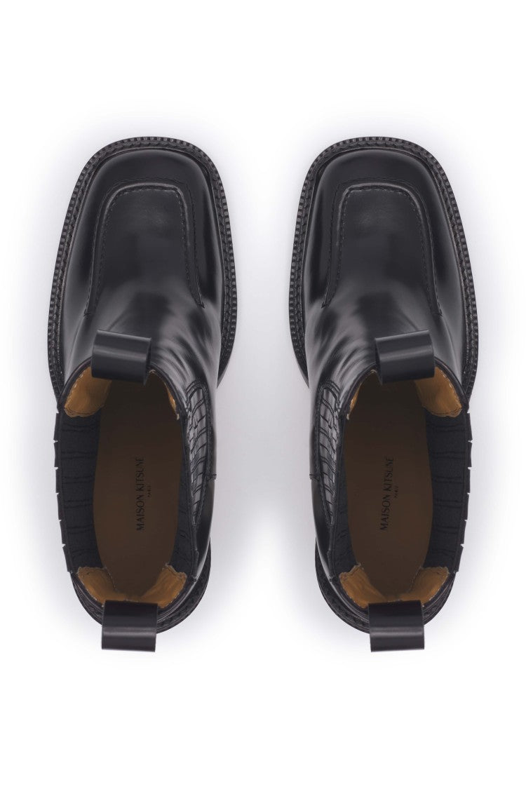 Maison Kitsuné Polished Black Leather Boots