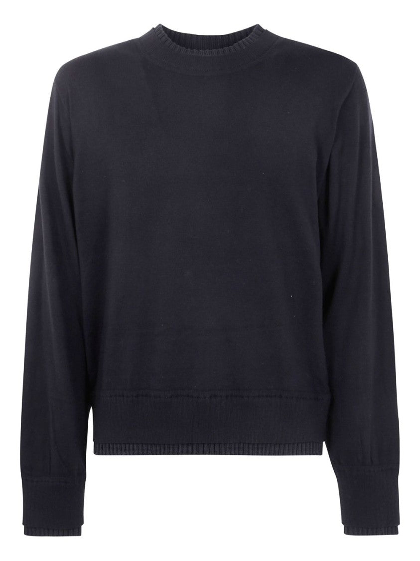 Sacai Crew Neck Black Sweater In Cotton-Cashmere Blend
