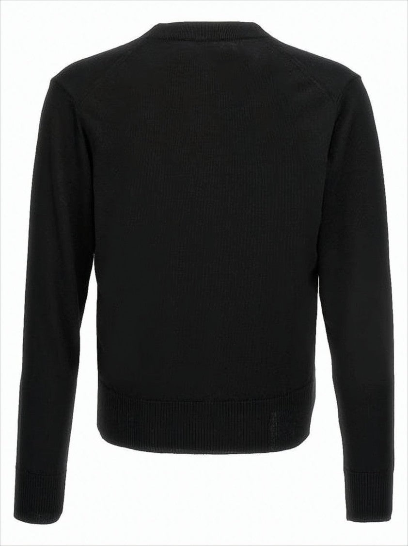 Ami Classic V-Neck Cardigan With Embroidered Heart Detail