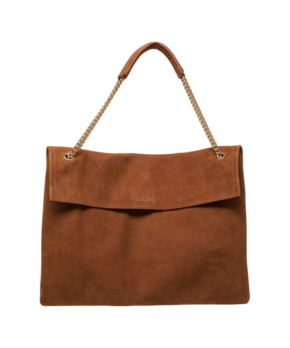 Orciani Suede Leather Shoulder Bag With Chain Strap And Embossed Logo