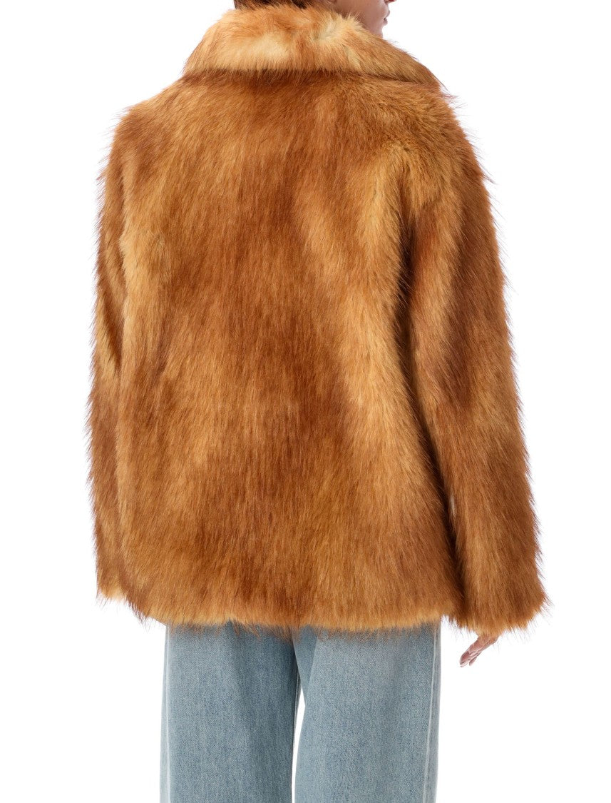 Stand Studio Plush Faux Fur Jacket With Wide Collar In Rich Red Hue