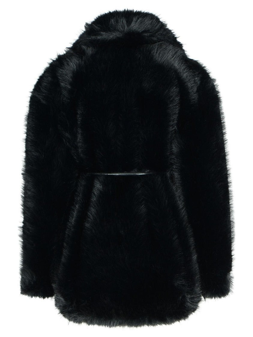 Sportmax 'Rosaria' Black Faux Fur Belted Jacket