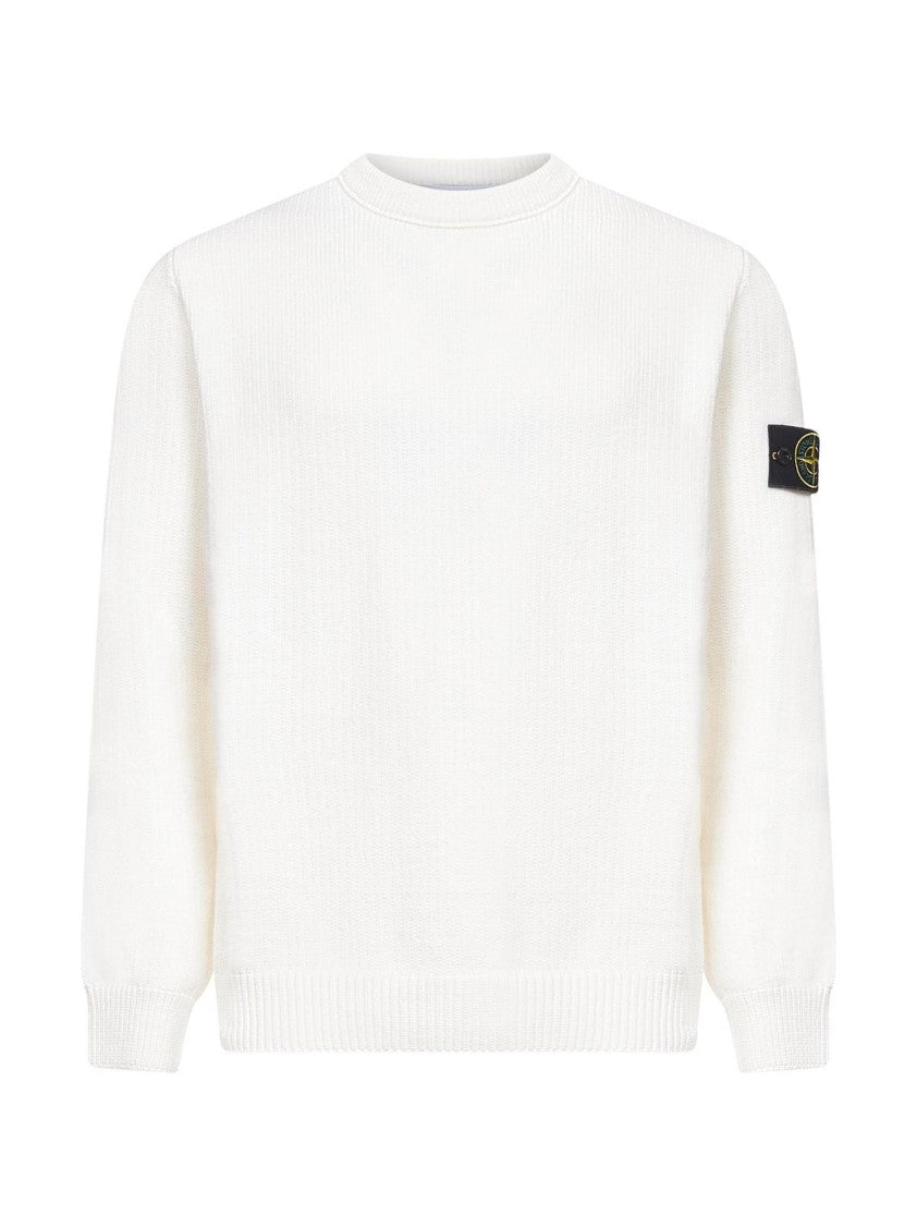Stone Island Classic White Sweater With Timeless Round Neckline