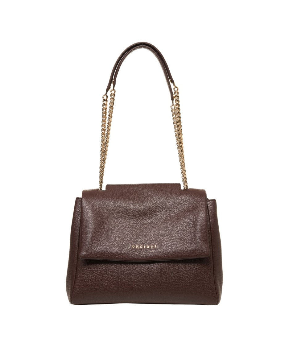 Orciani Hammered Leather Shoulder Bag With Gold Chain Straps