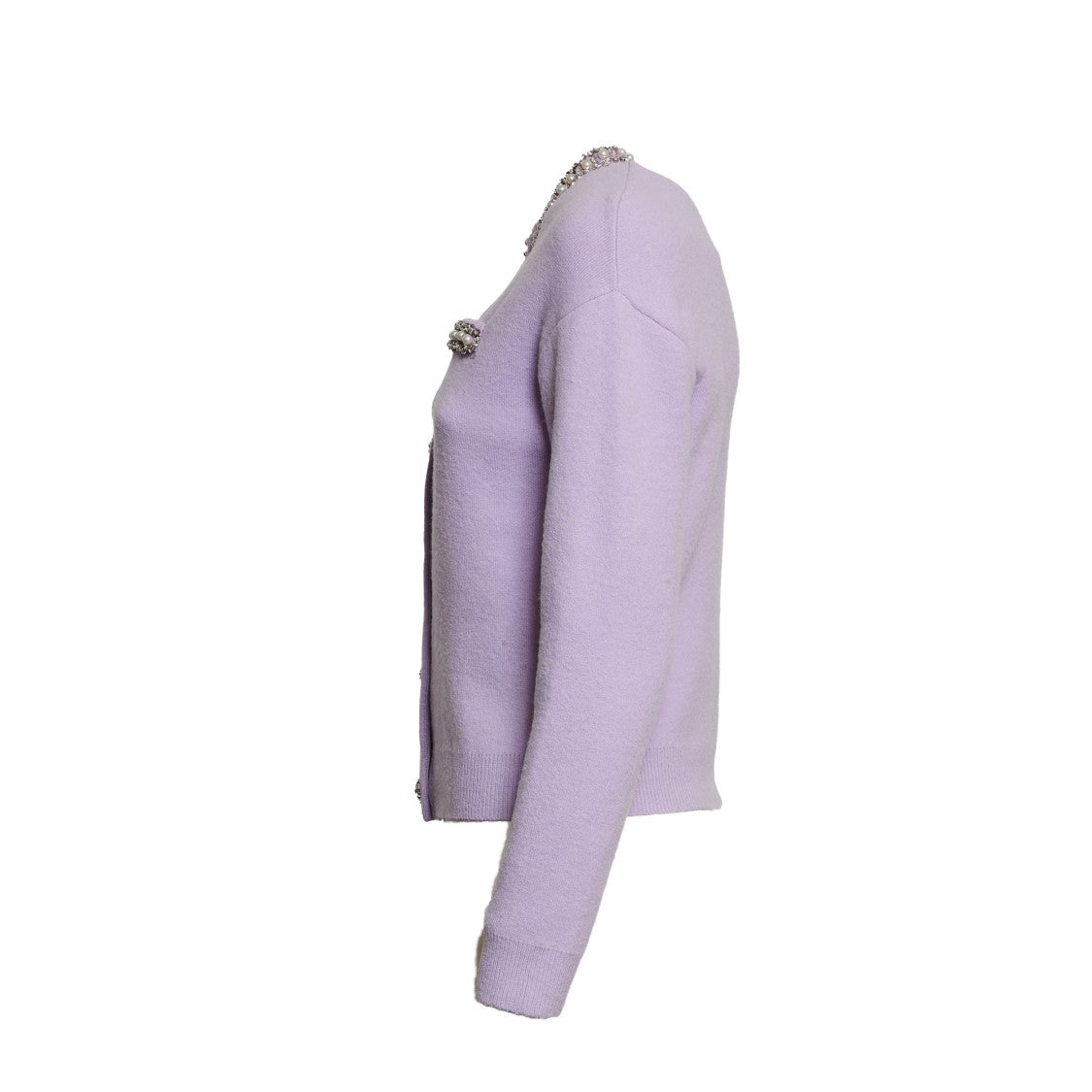 Self-Portrait Crystal-Embellished Lilac Cardigan With Decorative Pocket