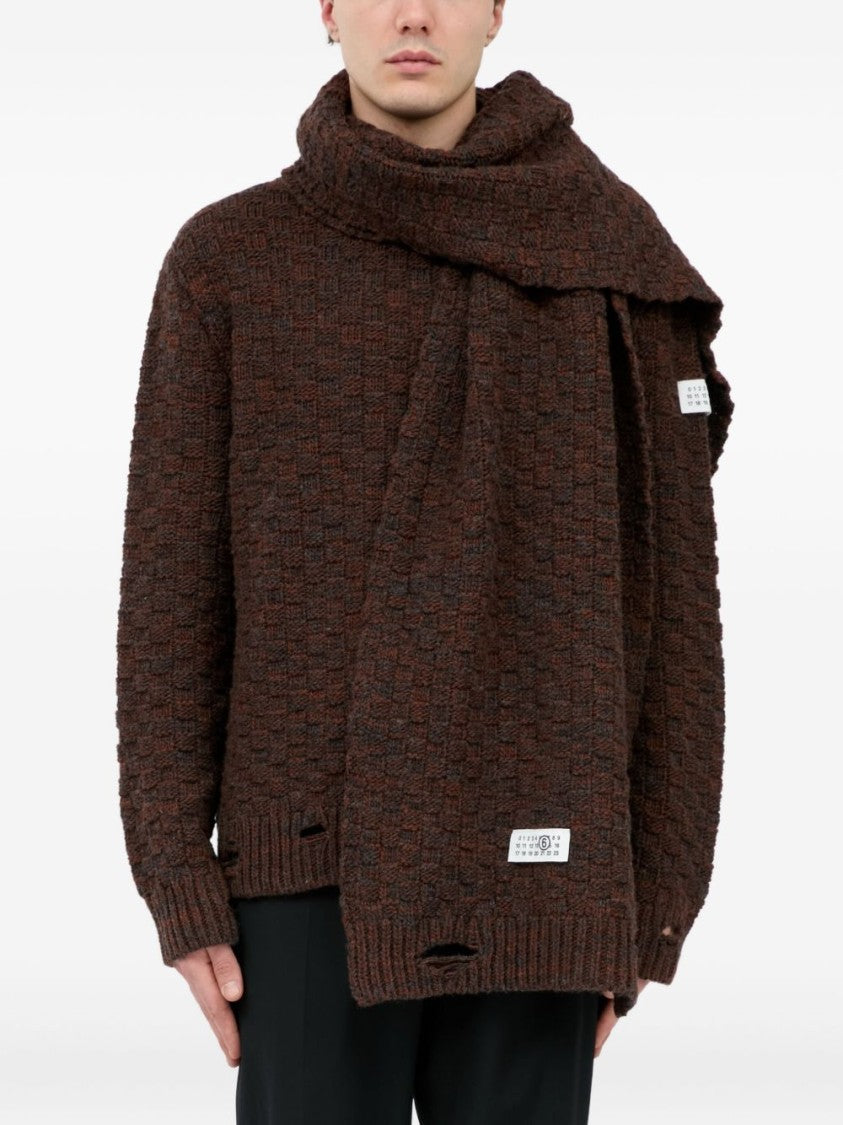 Mm6 By Maison Margiela Textured Grey Scarf With Distressed Details
