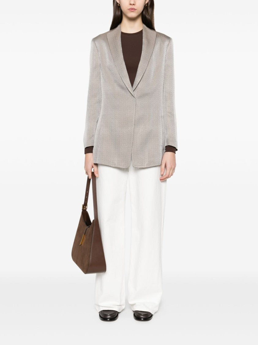 Giorgio Armani Textured Nickel Grey Blazer With English Rear Vents