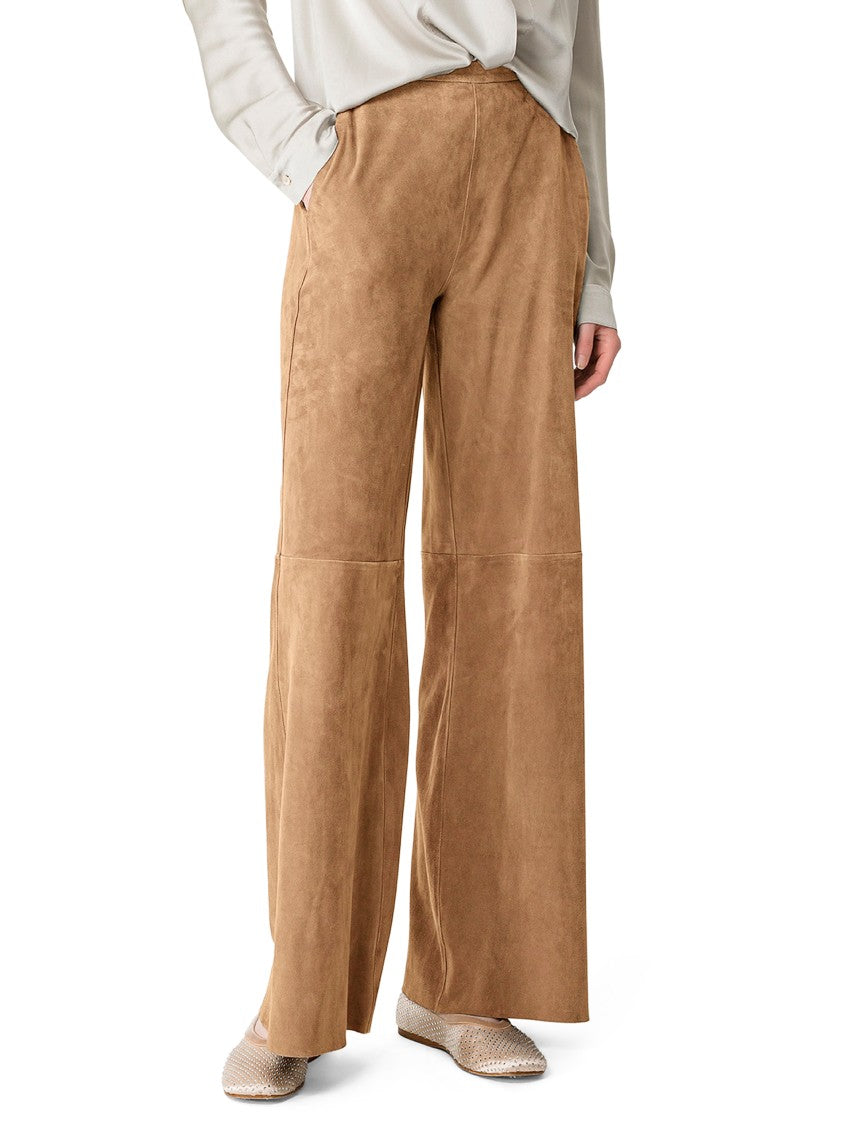 Forte Forte Light Suede Wide-Leg Trousers With High Waist And Seam Detailing