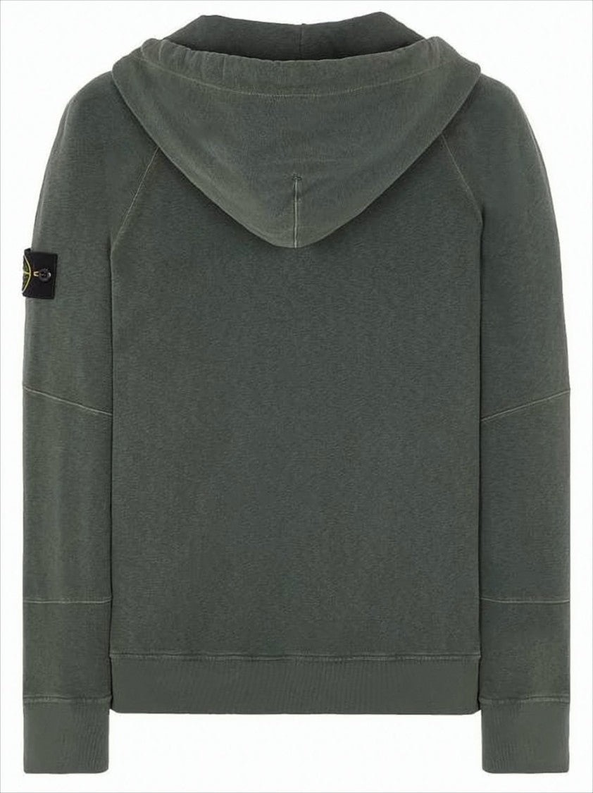 Stone Island Green Cotton Zip-Up Hoodie