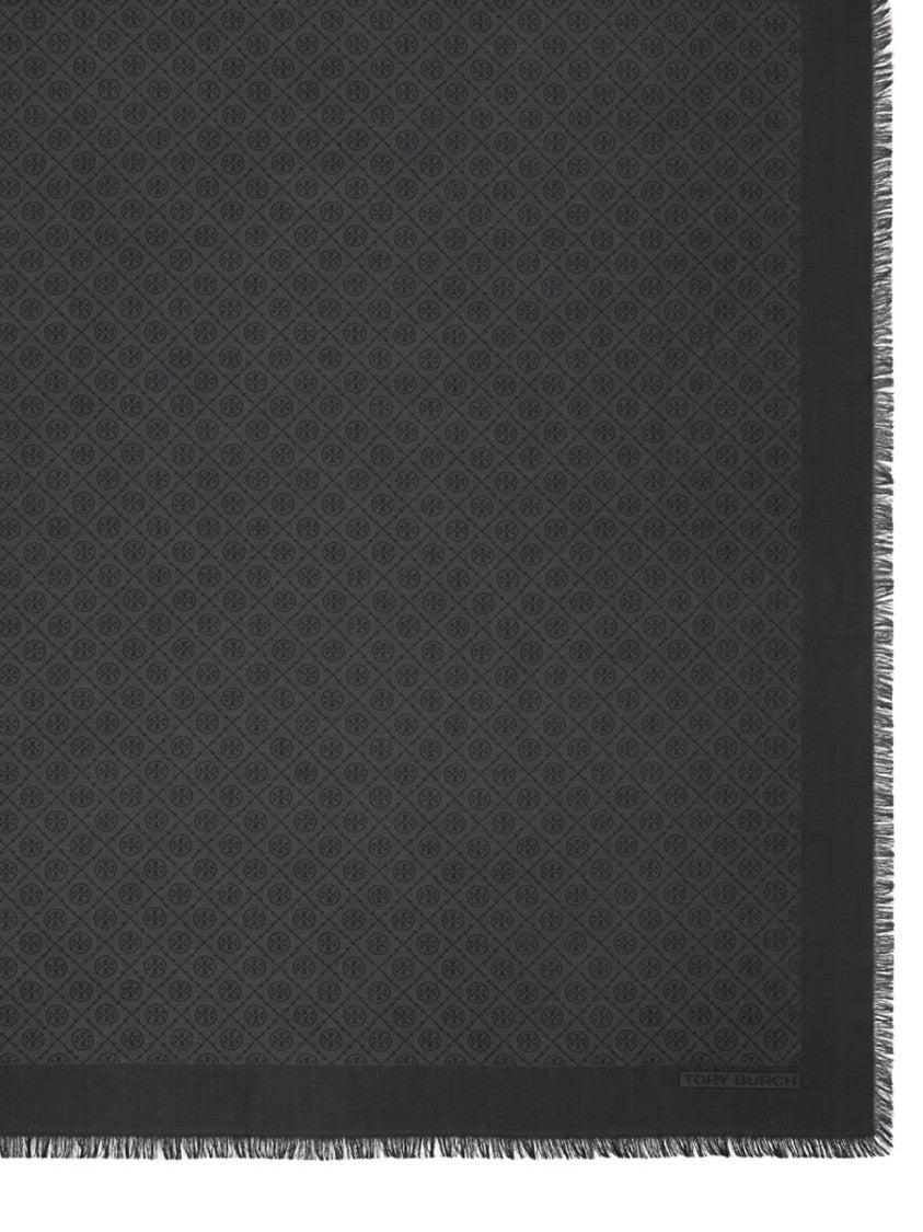 Tory Burch Fringed Logo Pattern Scarf