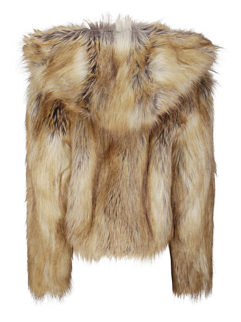 Bb Couture Brown Faux Fur Coat With Fixed Hood And Long Sleeves