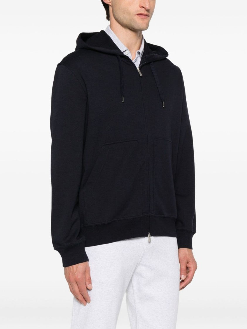 Brunello Cucinelli Black Cotton Sweatshirt With Hood And Zip Closure