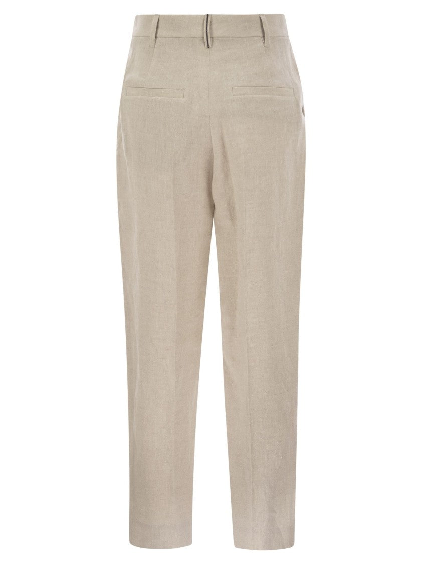 Brunello Cucinelli Slouchy Trousers In Sparkling Linen Canvas