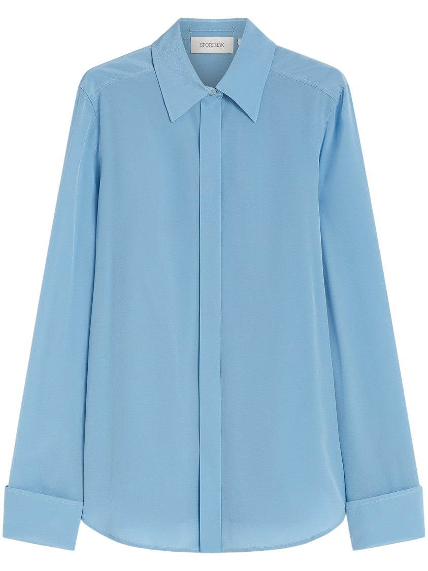 Max Mara Silk Shirt In Clear Blue With Classic Collar