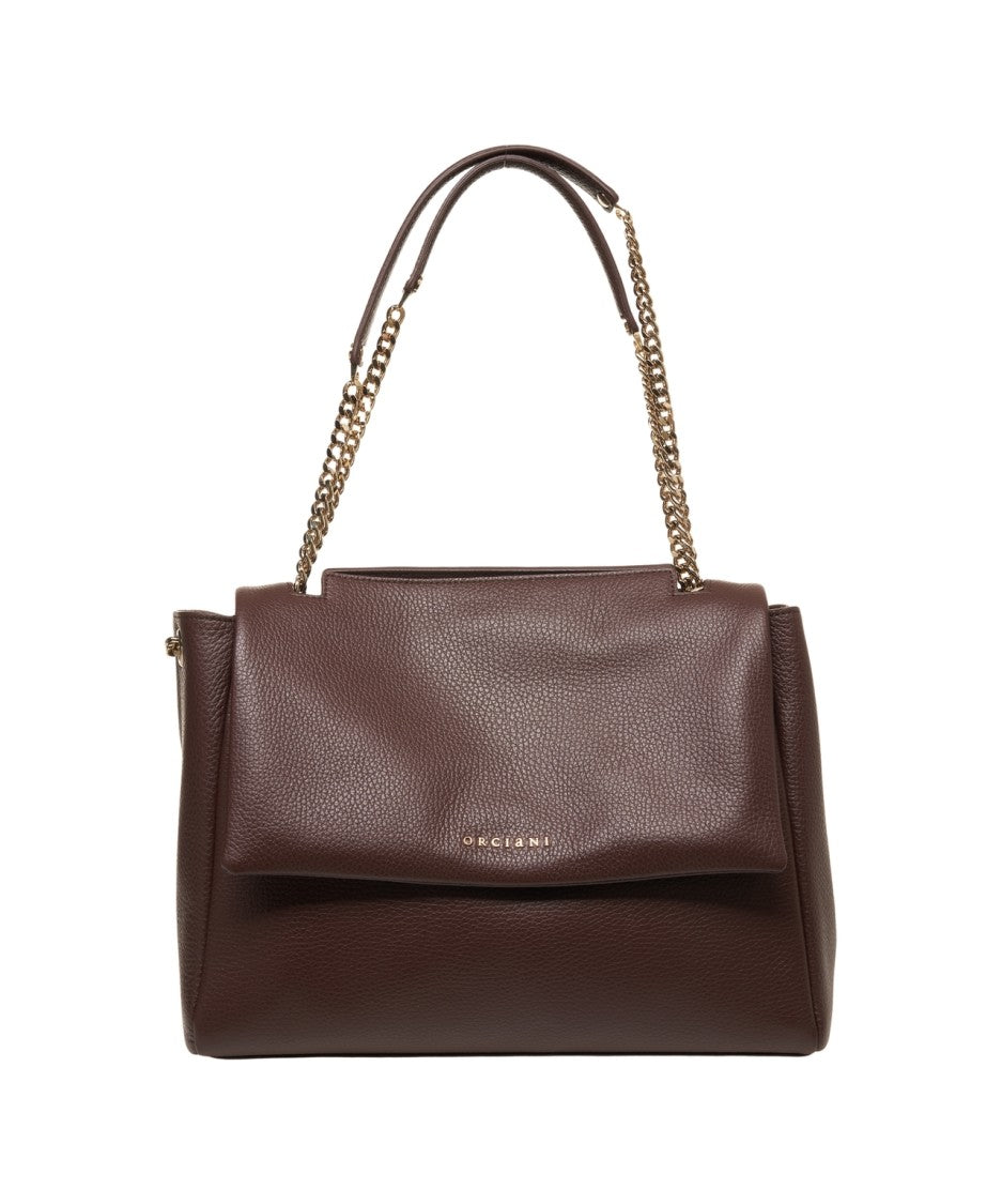 Orciani Hammered Leather Shoulder Bag With Chain-Detail Strap
