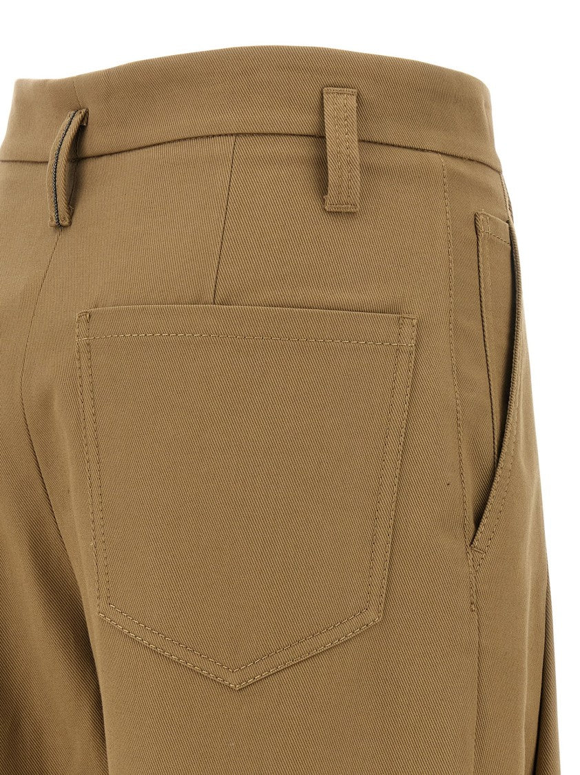Brunello Cucinelli Wide-Leg Cotton Gabardine Pleat Pants