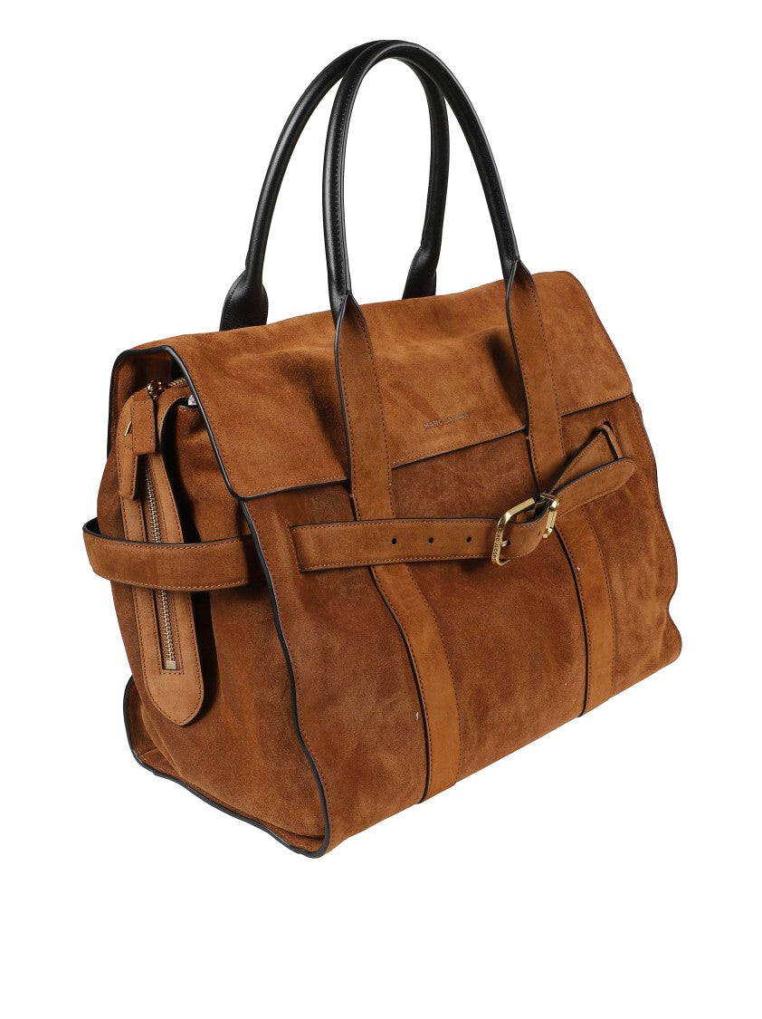Marc Jacobs Structured Brown Suede Handbag With Gold-Tone Accents
