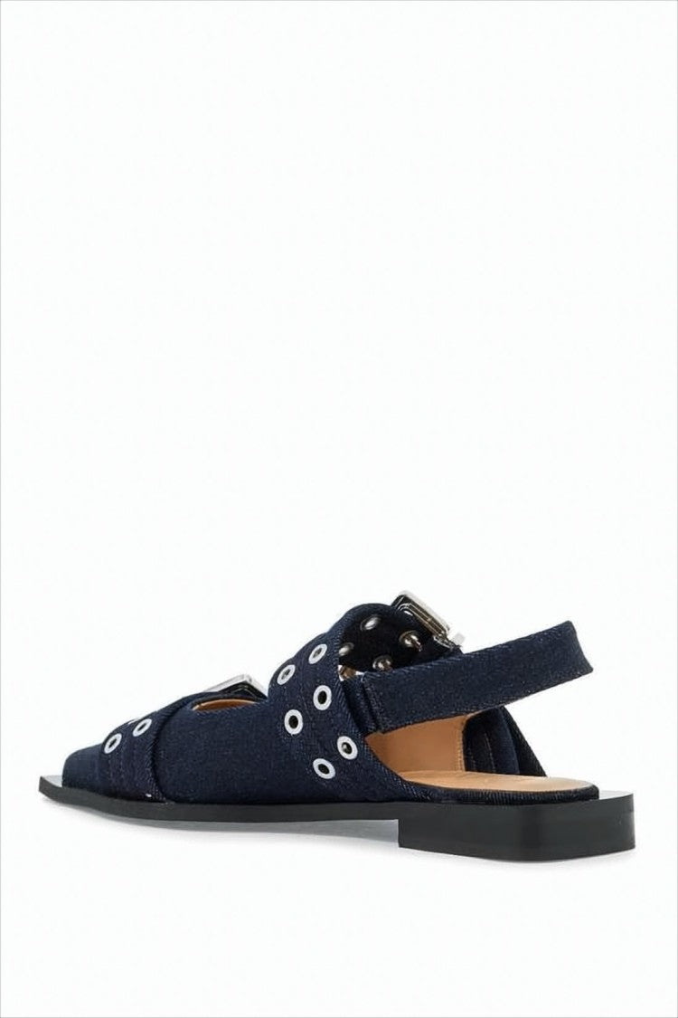 Ganni Pointed Toe Slingback Flats With Adjustable Straps