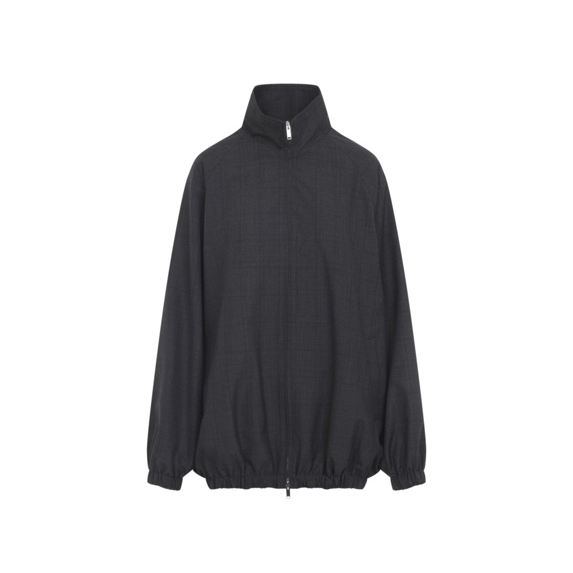 The Frankie Shop Dark Grey Virgin Wool Baxter Plaid Track Jacket