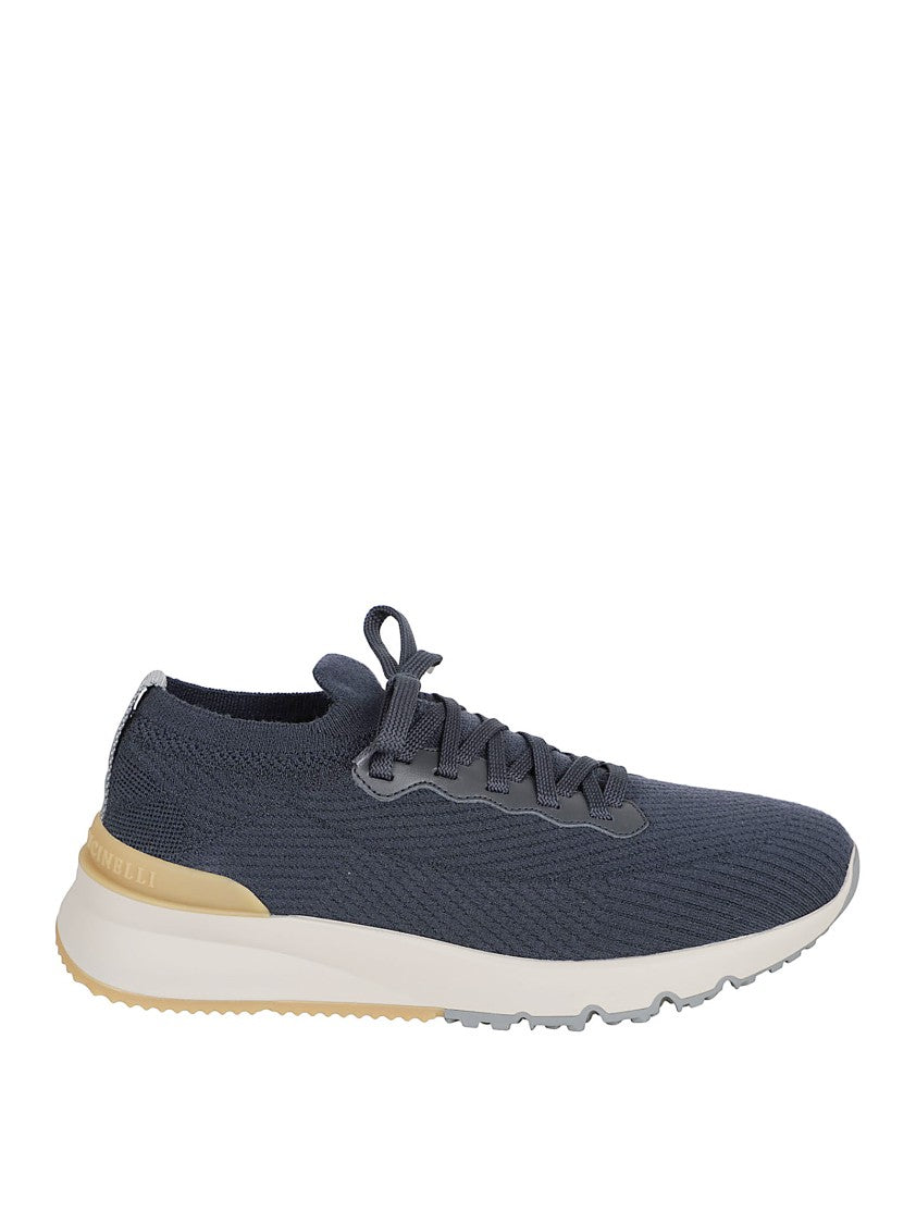 Brunello Cucinelli Taupe Wool Knit Runners With Semi-Gloss Calfskin Accents