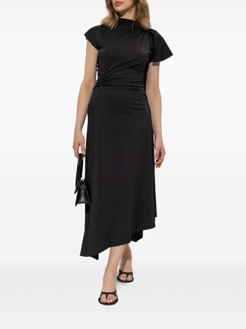 Victoria Beckham Fitted Black Midi Dress With Asymmetrical Hemline