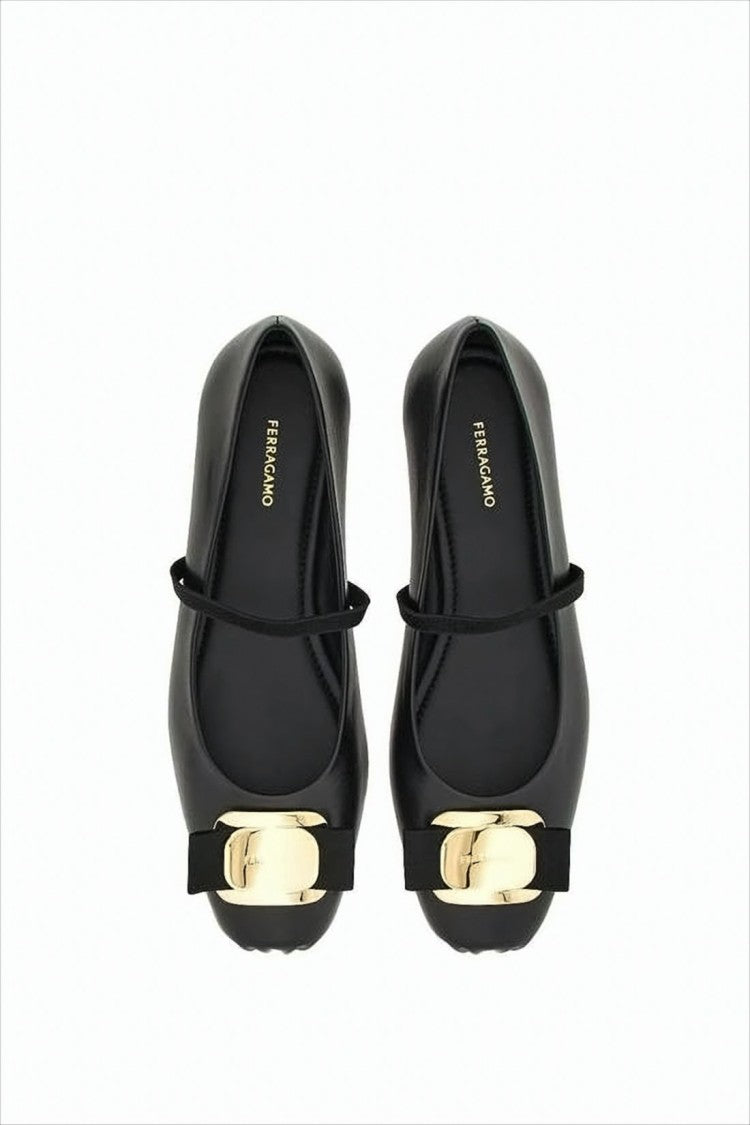 Salvatore Ferragamo Lambskin Flats With Gold-Tone Buckle Detail