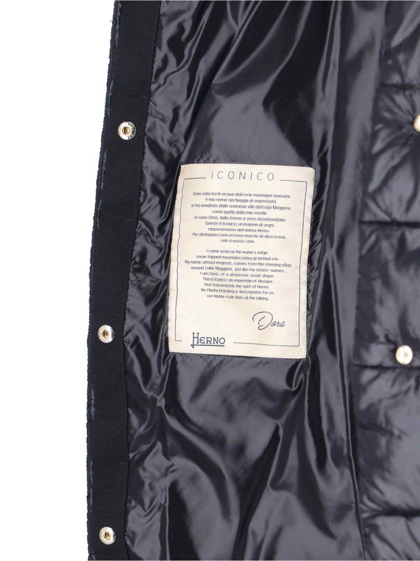Herno Navy Long Puffer Jacket With High Collar