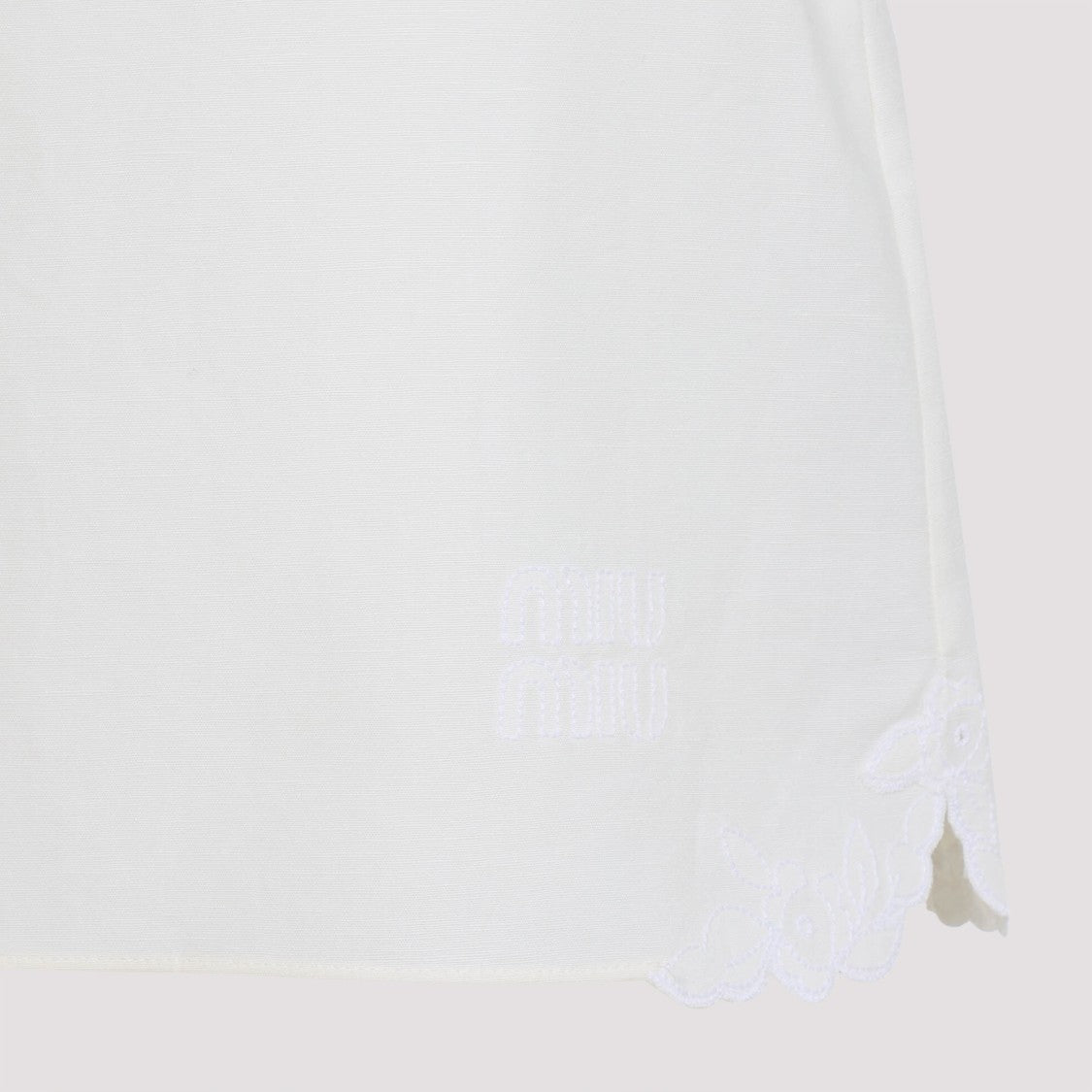 Miu Miu Linen-Cotton Blend Skirt With Embroidered Hem Detail