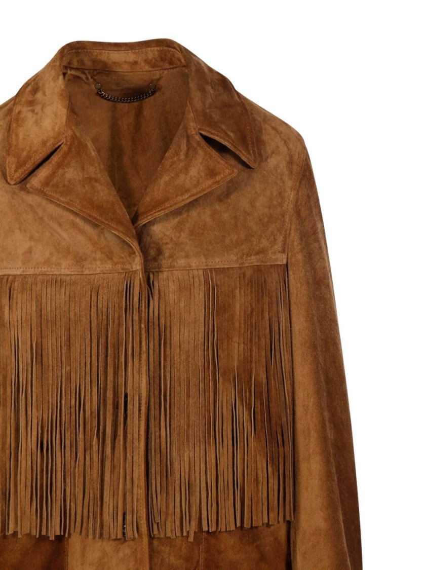 Golden Goose Brown Fringe-Detail Waxed Calf Leather Jacket