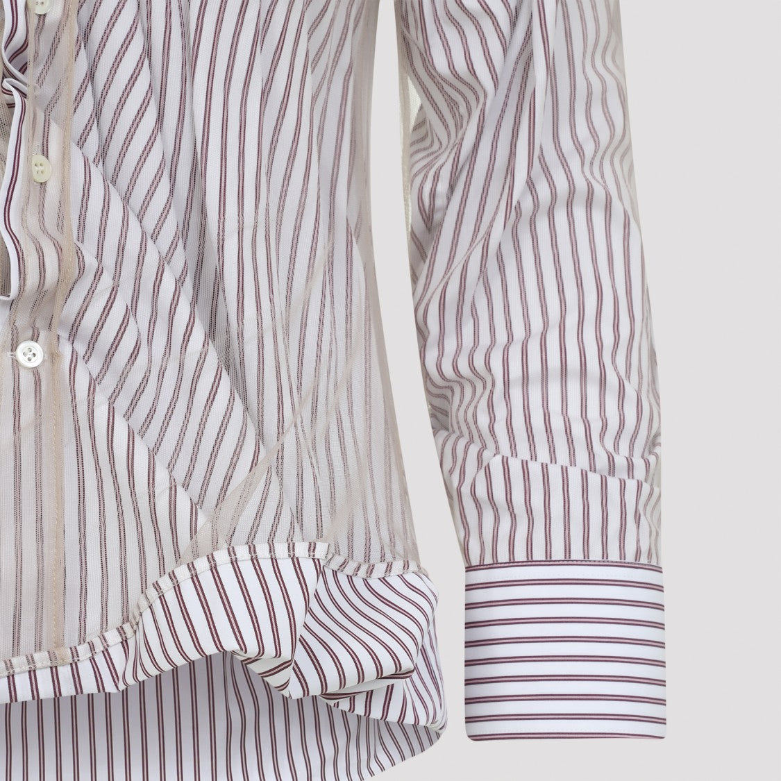 Maison Margiela White And Red Striped Cotton Shirt With Sheer Overlay