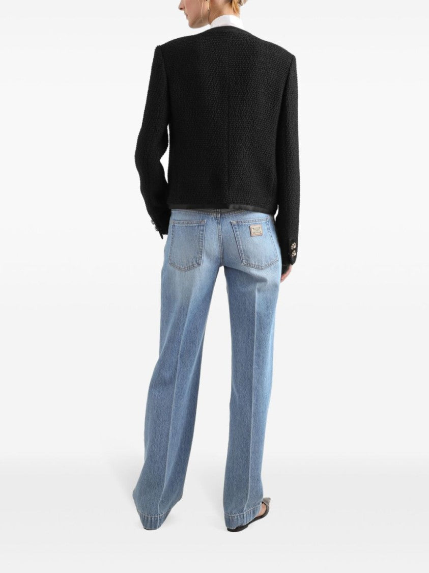 Dolce & Gabbana Textured Black Jacket With Satin Accents