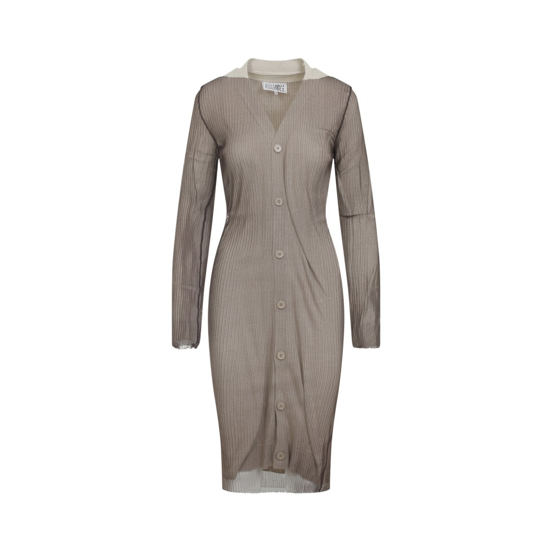 Mm6 By Maison Margiela Ribbed Knit Midi Dress With Button-Down Front And Contrasting Collar
